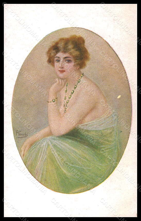 Artist Signed Illustratori Vecchi Lady Necklace serie 176 postcard VK6541 – fronte