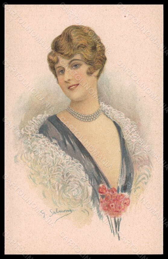 Artist Signed Salmony Fashion Glamour Lady Necklace serie 902-4 pc VK6542 – fronte