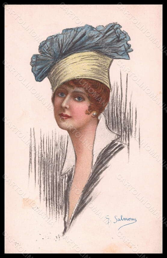 Artist Signed Salmony Fashion Glamour Lady Mode Hat serie 866-3 postcard VK6551 – fronte