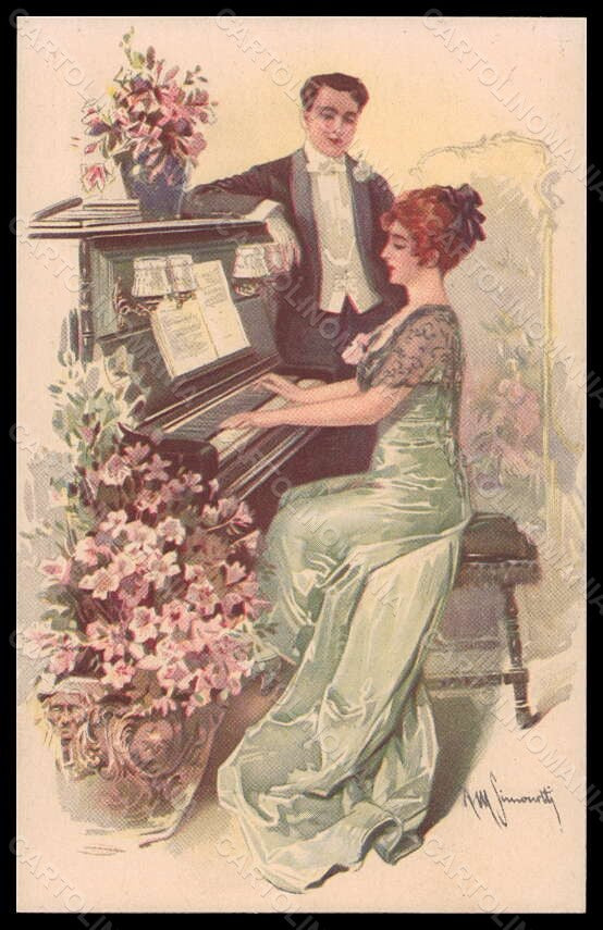 Artist Signed Simonetti Romantic Couple Piano serie 292-4 postcard VK6583 – fronte