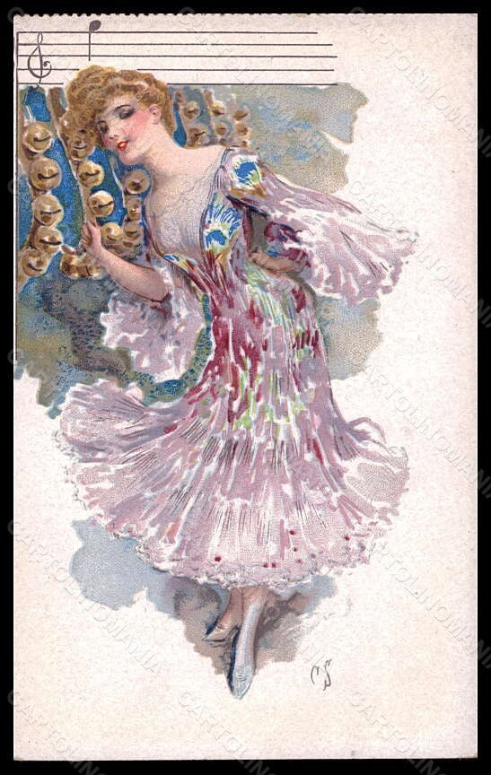 Artist Signed Illustratori CS Lady Art Nouveau Musical Score postcard VK6601 – fronte