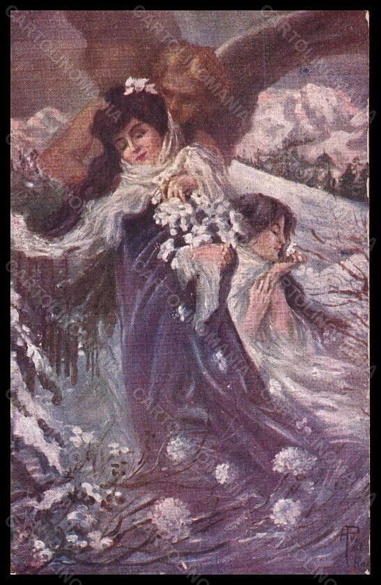 Artist Signed Illustratori Prina Lady Winter and Love Idyll postcard VK6611 – fronte