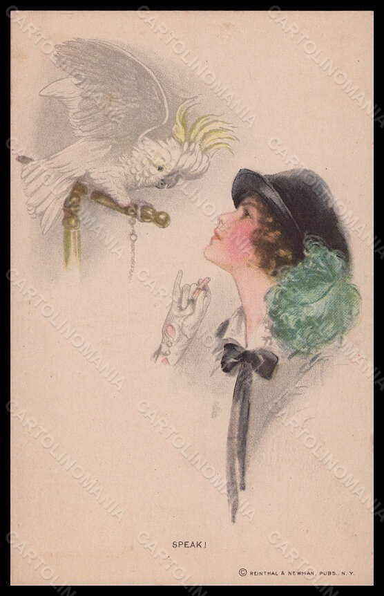 Artist Signed Glamour Lady Cacatua Parrot Reinthal serie 386 postcard VK6615 – fronte