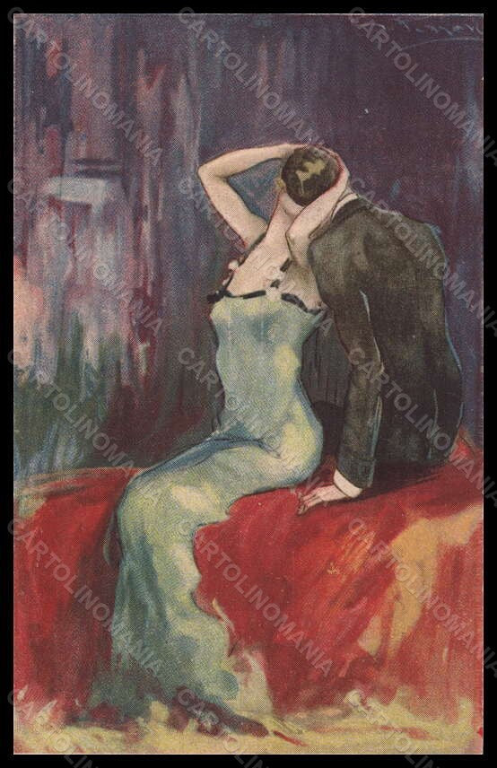 Artist Signed Ferrari Romantic Kissing Couple serie 1191 ABRADED postcard VK6622 – fronte