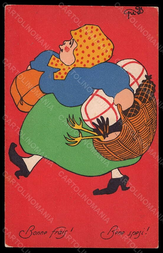 Artist Signed Piattoli Pigi Lady Comic Advertising Calosi postcard VK6625 – fronte