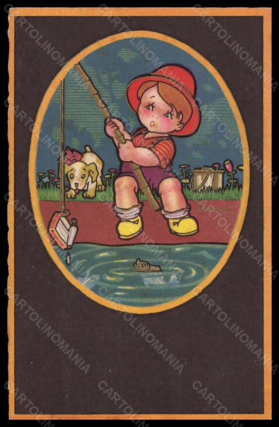 Artist Signed Dernini Boy Fishing Comic serie 2610-2 postcard VK6641 – fronte