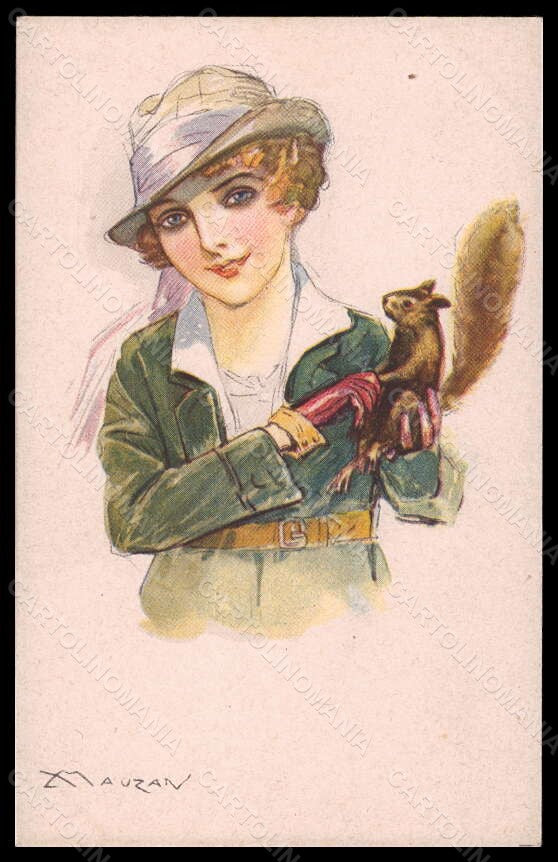Artist Signed Mauzan Glamour Lady Squirrel serie 42-1 postcard VK6642 – fronte