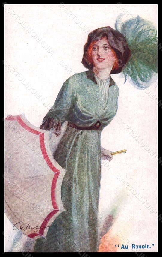 Artist Signed Barber Fashion Glamour Lady Umbrella serie 664 postcard VK6650 – fronte