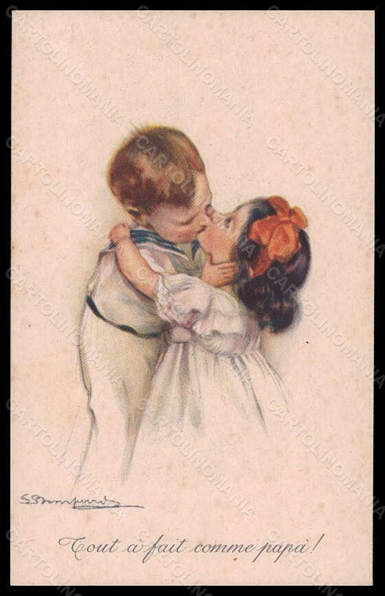 Artist Signed Illustratori Bompard Children Kissing serie 920-2 postcard VK6722 – fronte
