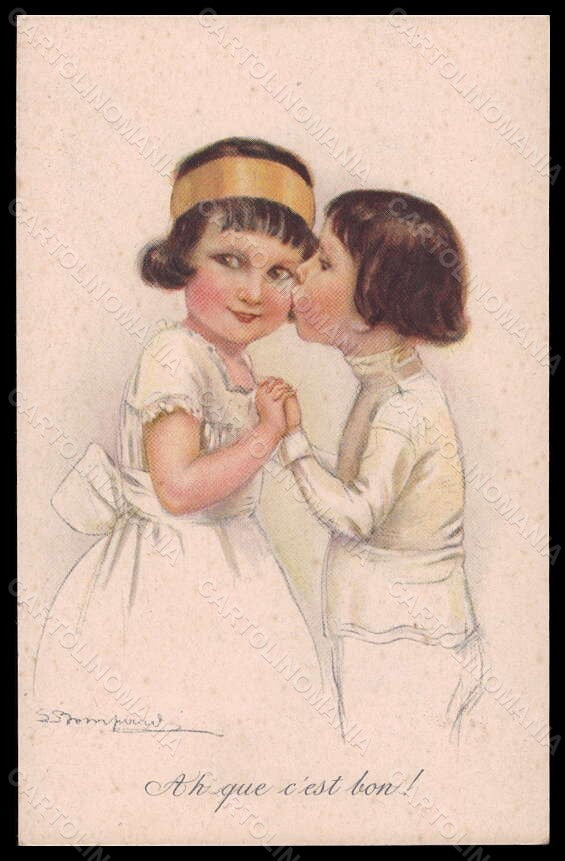 Artist Signed Illustratori Bompard Children Kissing serie 920-5 postcard VK6723 – fronte