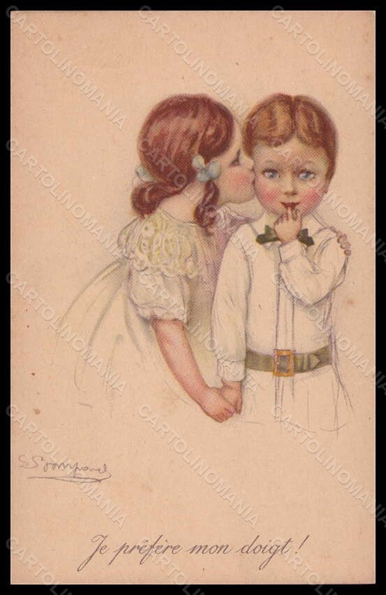 Artist Signed Illustratori Bompard Children Kissing serie 920-4 postcard VK6724 – fronte