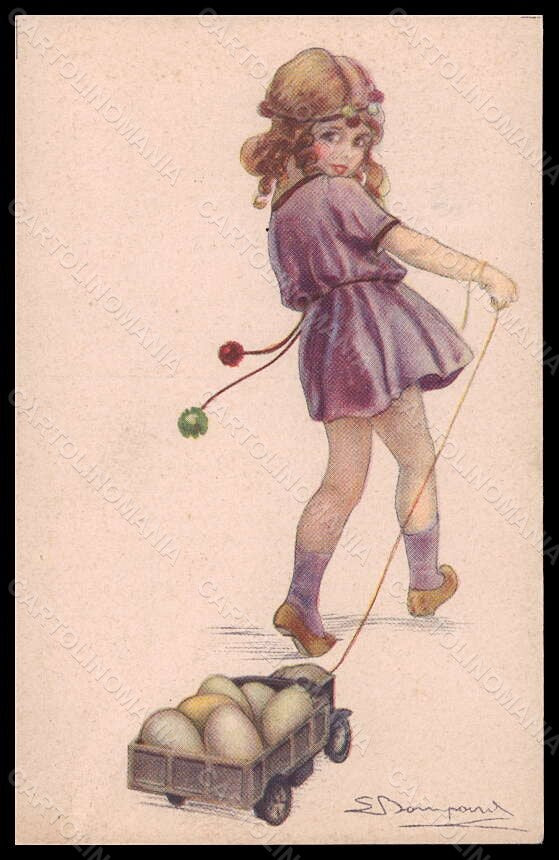 Artist Signed Illustratori Bompard Girl Easter Eggs serie 418-1 postcard VK6725 – fronte