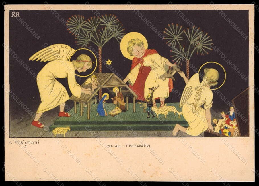 Artist Signed Resignani Christmas Nativity Scene Angel Baby Jesus FG pc VK6737 – fronte