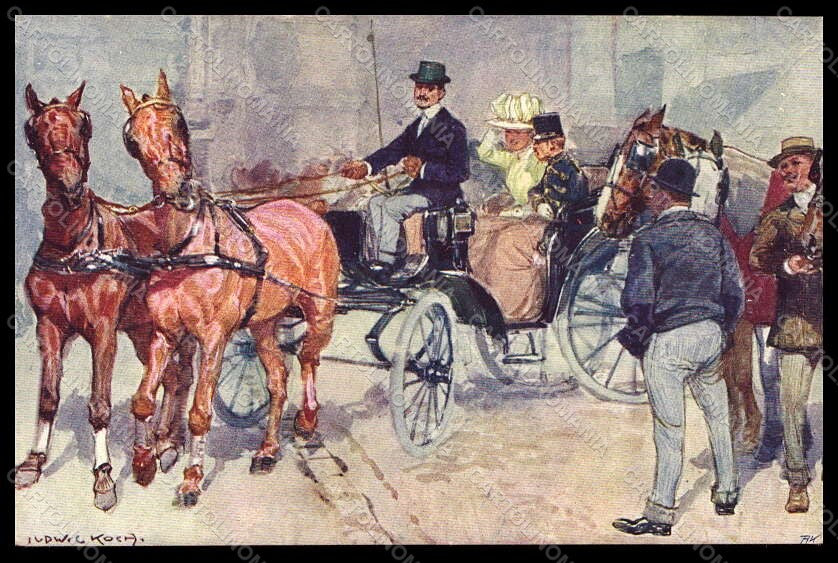 Artist Signed Ludwig Koch Carriage Horse Pferd Lady BKWI serie 372-6 pc VK6758 – fronte