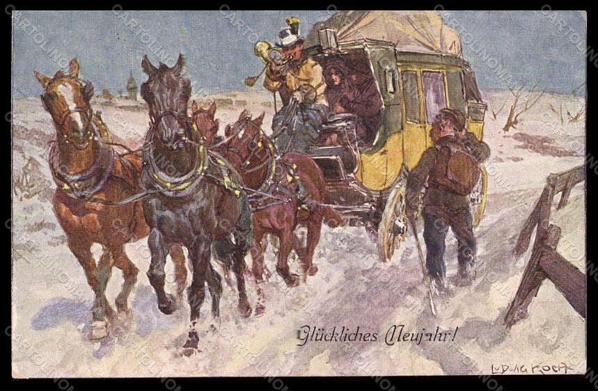 Artist Signed Ludwig Koch Carriage Horse Pferd BKWI serie 739-5 postcard VK6760 – fronte