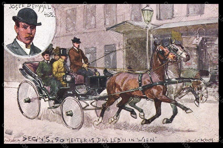 Artist Signed Ludwig Koch Carriage Horse Pferd Wien BKWI serie 948-3 pc VK6766 – fronte
