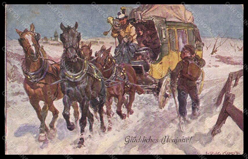 Artist Signed Ludwig Koch Carriage Horse Pferd BKWI serie 739-5 postcard VK6768 – fronte