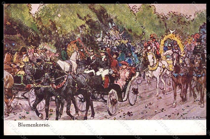 Artist Signed Ludwig Koch Horse Pferd Blumenkorso Wien BKWI postcard VK6769 – fronte