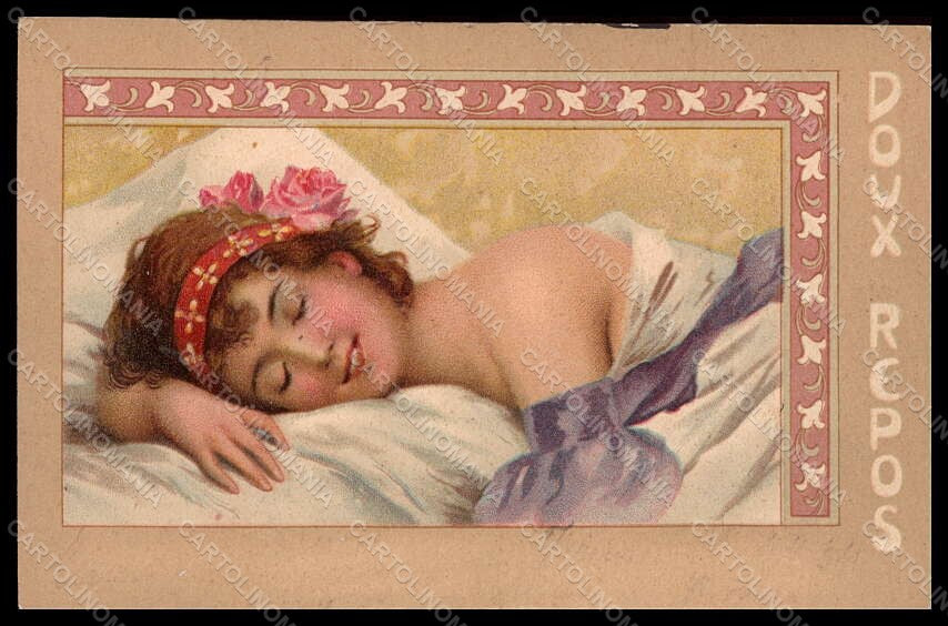 Artist Signed Lady Art Nouveau Doux Repos WRITINGS ERASED postcard VK6786 – fronte