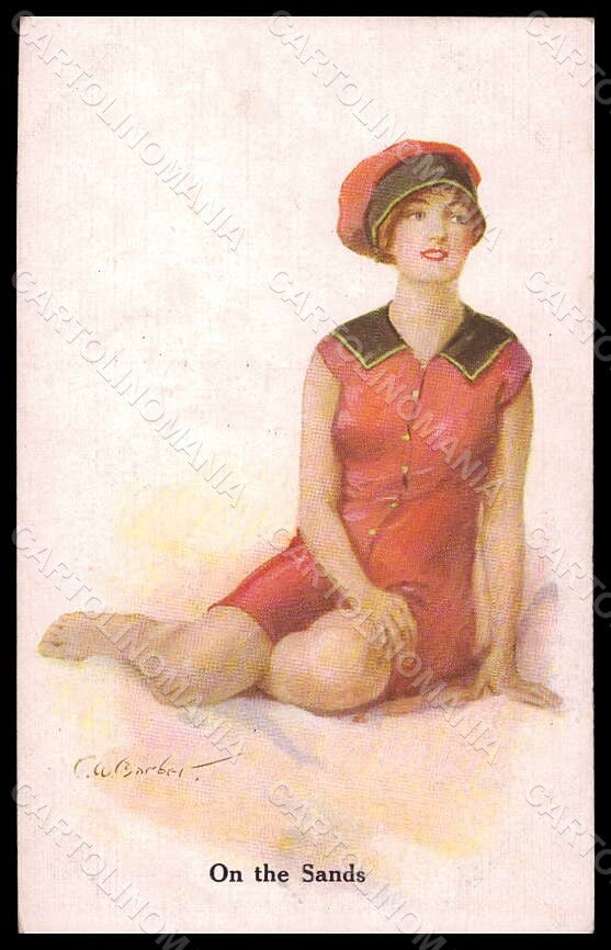 Artist Signed Barber Lady Bathing Beauty On The Sand serie 716-4 postcard VK6796 – fronte