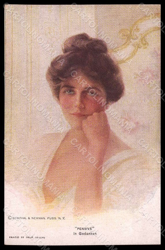 Artist Signed P. Boileau Lady Pensive Reinthal 754 postcard VK6804 – fronte