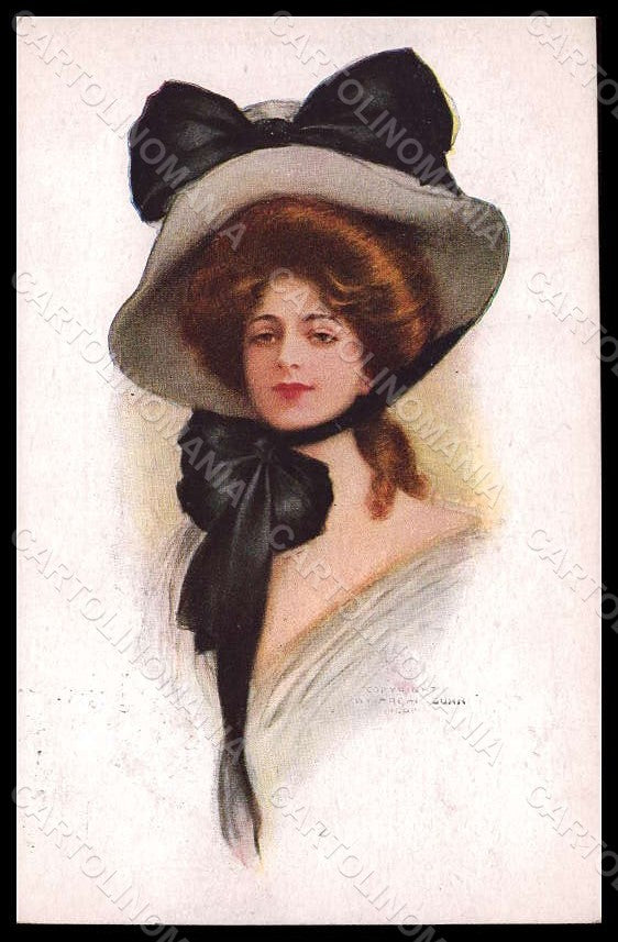 Artist Signed A. Gunn Fashion Glamour Lady Mode Hat American Beauty pc VK6806 – fronte
