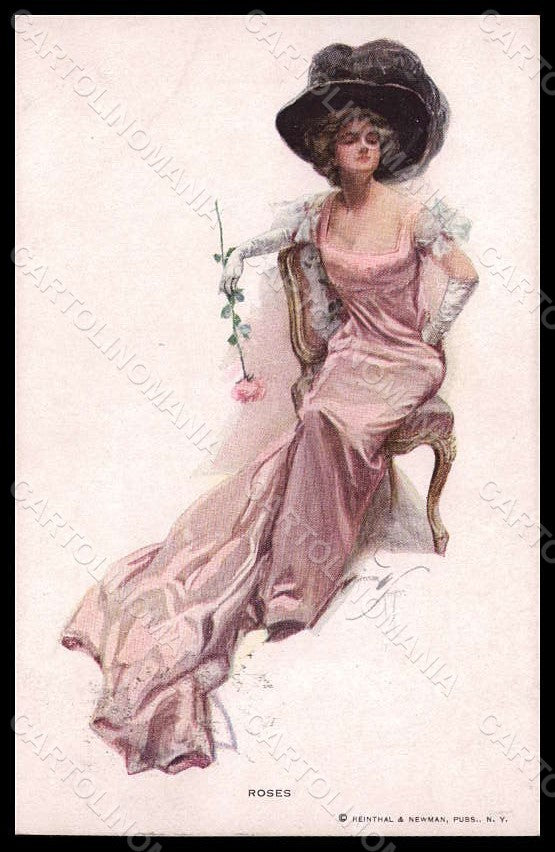 Artist Signed Fisher Glamour Lady Mode Roses Reinthal 201 WRINKLES pc VK6814 – fronte