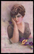 Artist Signed Illustratori Monestier Lady Violets serie 869 postcard VK6839 – fronte