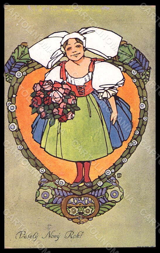 Artist Signed Illustratori J. Weniga Wenig Lady Happy New Year postcard VK6840 – fronte