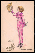 Artist Signed X. Sager Lady Pajamas Happy New Year Noyer serie 84 pc VK6859 – fronte