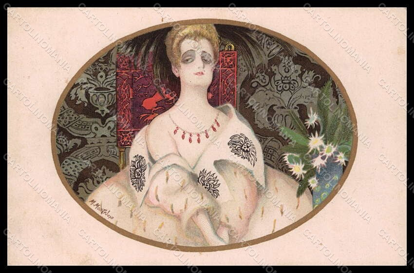 Artist Signed Montedoro Lady Art Deco serie A-4 WRINKLES postcard VK6869 – fronte