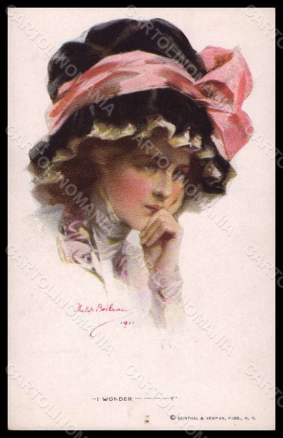 Artist Signed Boileau Lady I Wonder Reinthal serie 215 PIN HOLE postcard VK6872 – fronte