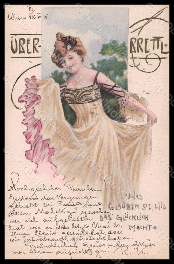 Artist Signed Lady Art Nouveau Ueberbrettl serie Z-6 postcard VK6873 – fronte