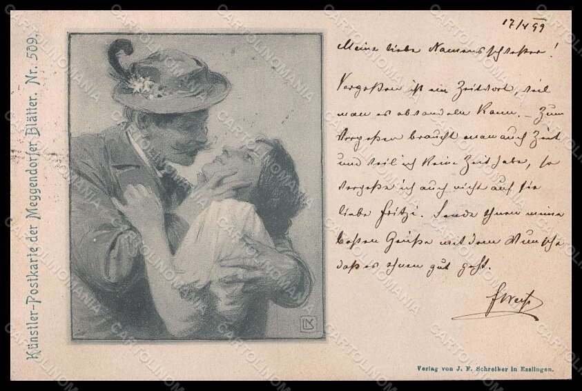 Artist Signed L. Kainradl Kissing Couple Lady Meggendorfer Blatter 509 pc VK6875 – fronte