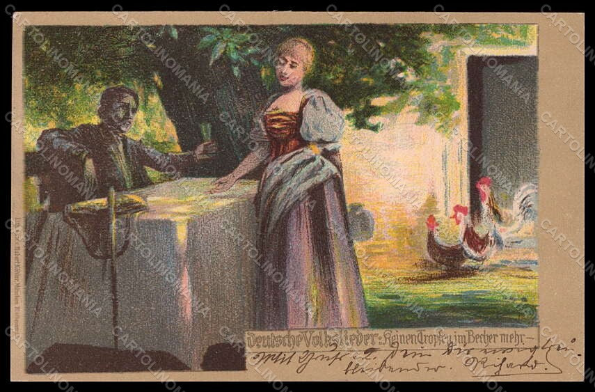 Artist Signed POM ? Lady Deutsche Volkslieder Litho serie 13 postcard VK6879 – fronte