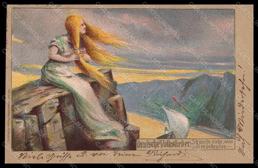 Artist Signed POM ? Lady Deutsche Volkslieder Litho serie 13 postcard VK6880 – fronte