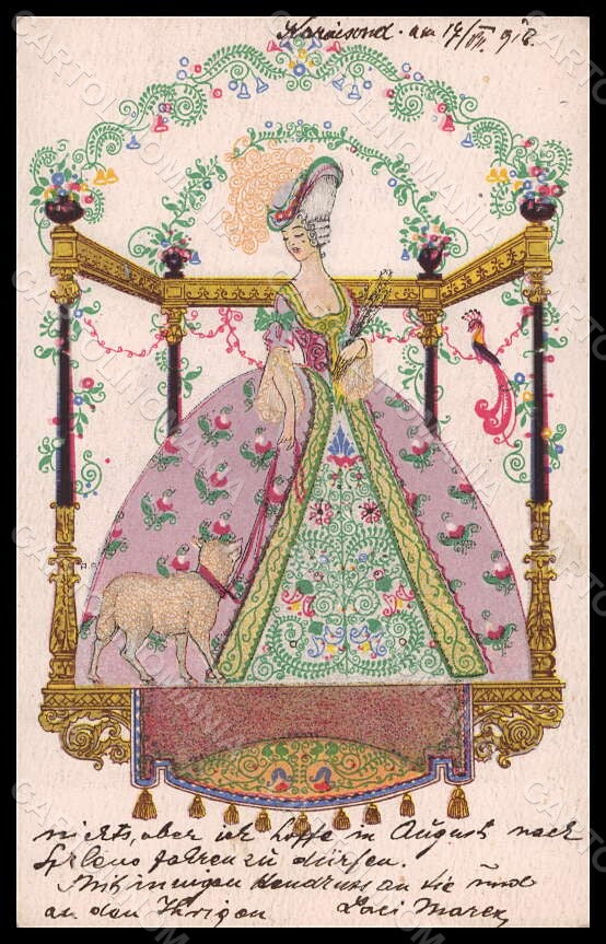 Artist Signed August Patek Lady Easter Lamb BKWI serie 4637-5 postcard VK6886 – fronte