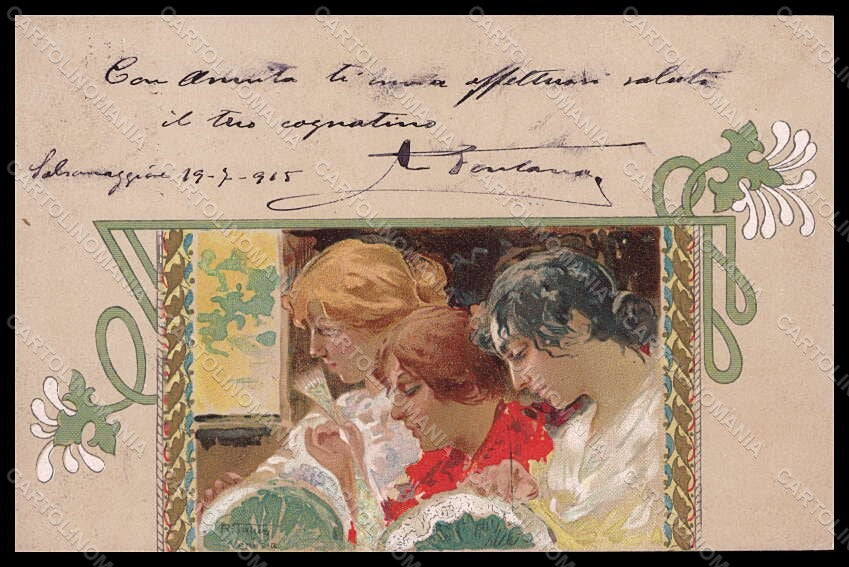 Artist Signed Illustratori Tafuri Lady Art Nouveau Embroider postcard VK6890 – fronte