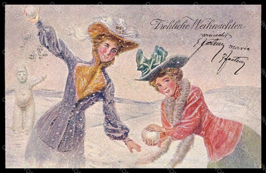 Artist Signed Lady Art Nouveau Snowman Christmas BKWI serie 2014-1 pc VK6894 – fronte