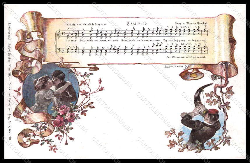 Artist Signed Docker Kissing Couple Musical Score Bierspruch postcard VK6895 – fronte