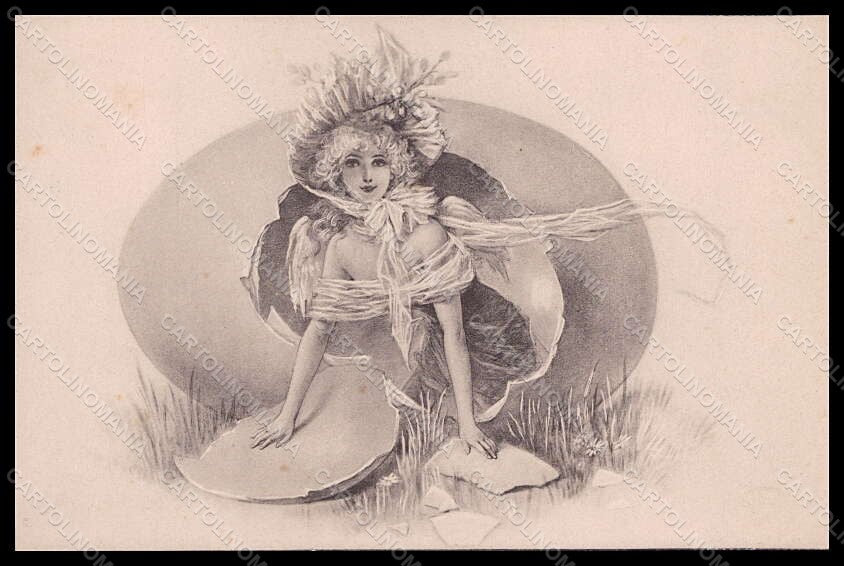 Artist Signed Kratky ? Angel Lady Easter Egg Viennoise postcard VK6898 – fronte
