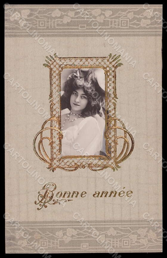 Artist Signed Lady Art Nouveau Happy New Year Relief 01886 RPPC postcard VK6902 – fronte