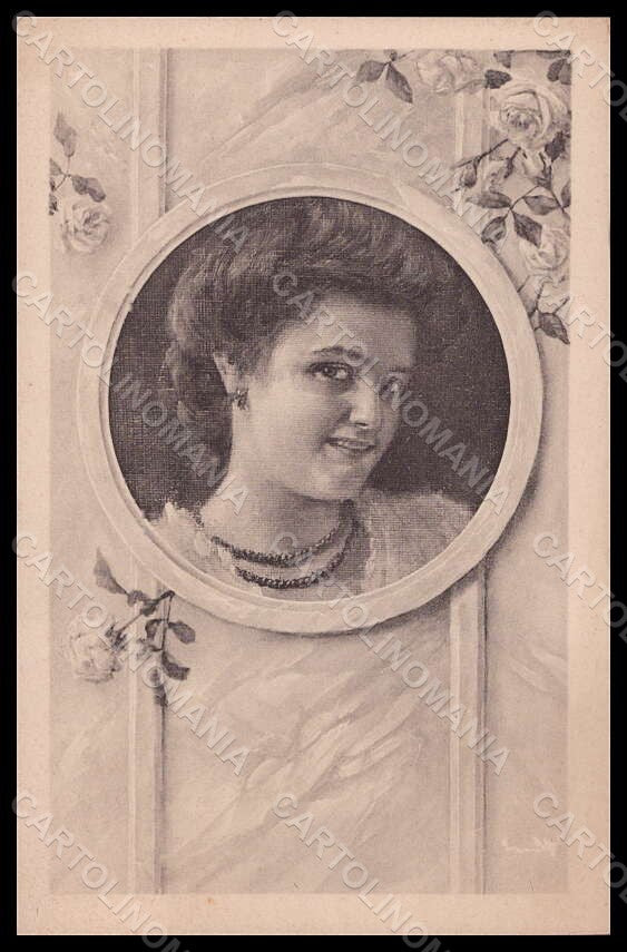 Artist Signed Lady Necklace Roses Viennoise serie 183 ABRADED postcard VK6908 – fronte