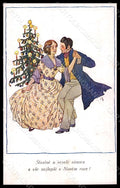Artist Signed Nahlicka Romantic Couple Christmas Tree postcard VK6911 – fronte