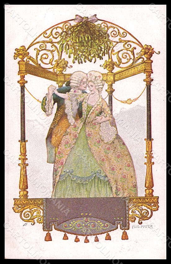 Artist Signed Illustratori A. Patek Couple Christmas Mistletoe postcard VK6922 – fronte