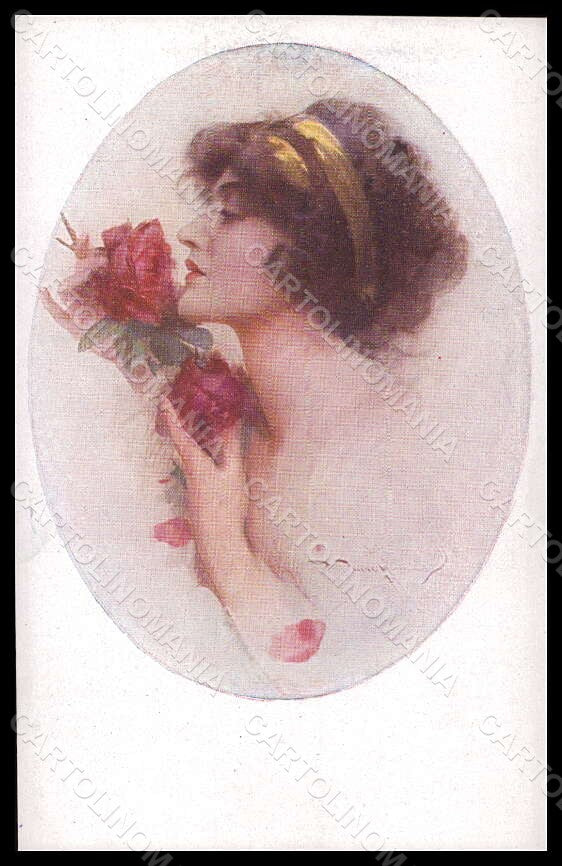 Artist Signed Bennett Glamour Lady Roses MM Vienne 1340 postcard VK6927 – fronte