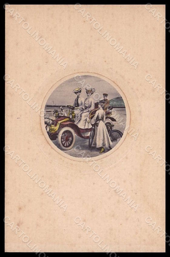 Artist Signed Illustratori Lady Fox Terrier Dog Car Bicycle postcard VK6947 – fronte
