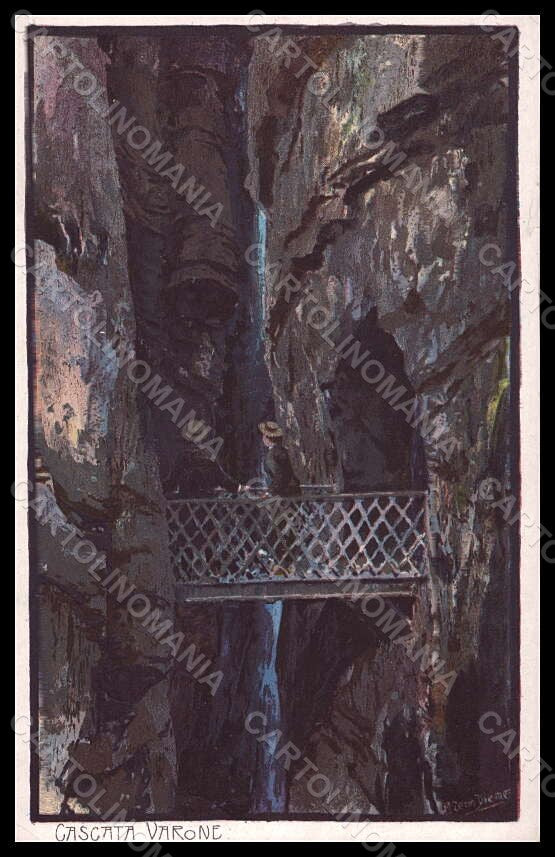 Artist Signed Zeno Diemer Cascata Varone Tenno Riva Garda TEARED postcard VK6964 – fronte