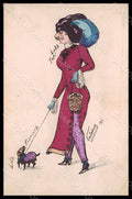 Artist Signed Ferleberg ? Glamour Lady Mode Hat Hand Painted postcard VK6972 – fronte