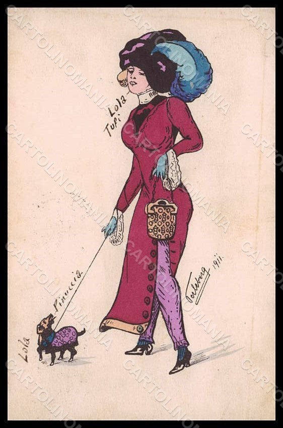 Artist Signed Ferleberg ? Glamour Lady Mode Hat Hand Painted postcard VK6972 – fronte